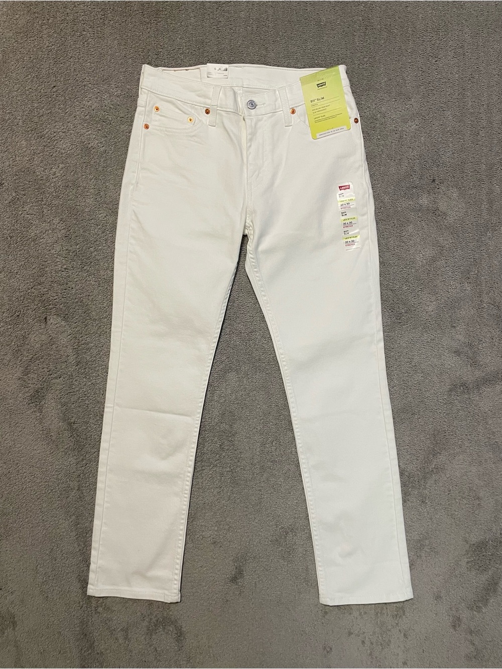 Levi’s 511 Slim Jeans Men’s 30x30 White Flex Stretch Cotton NEW NWT